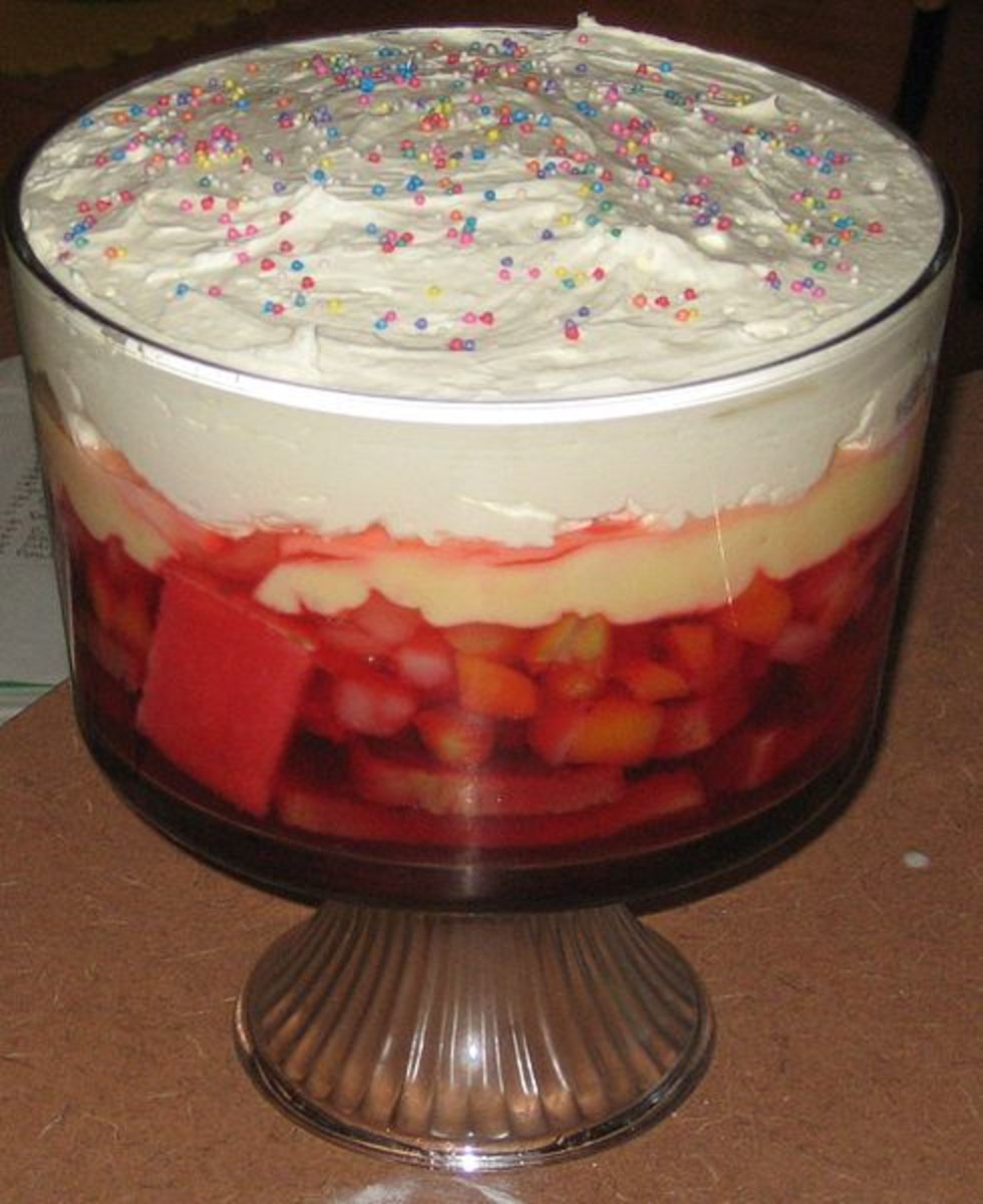 Gelatin and jam are often used in traditional English trifle