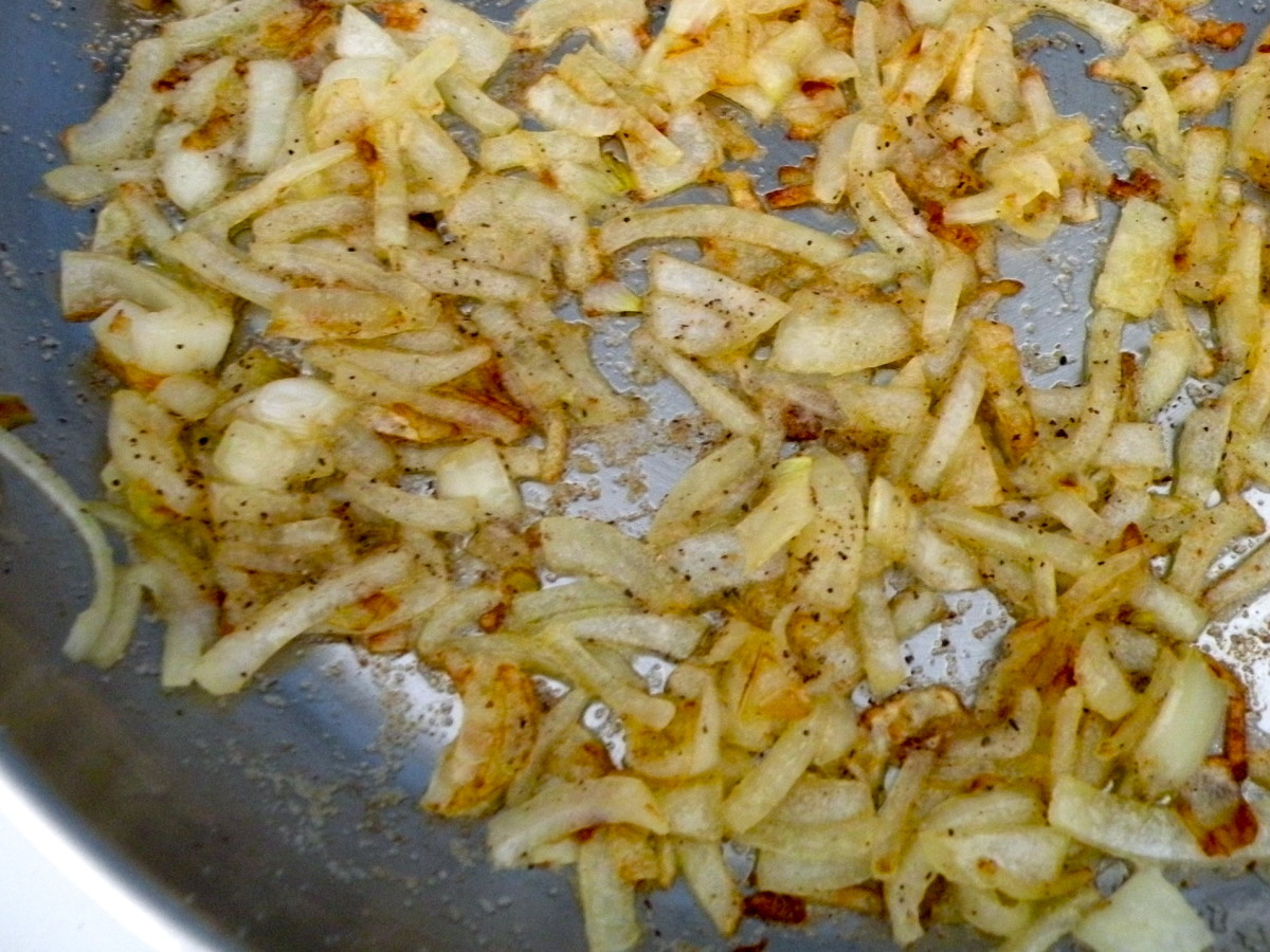 Sautee chopped onions in butter until golden.
