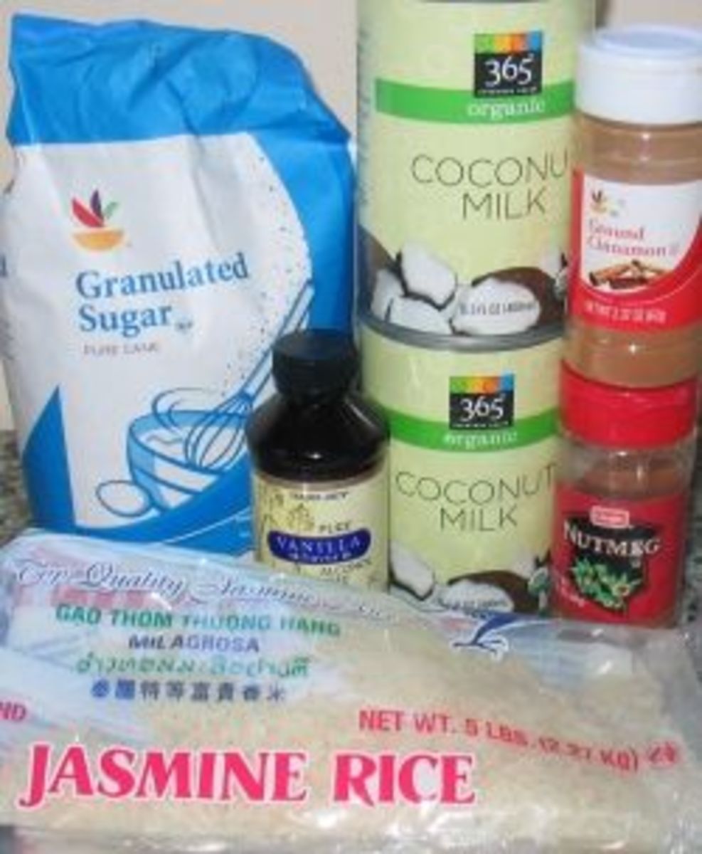 Coconut rice pudding ingredients.
