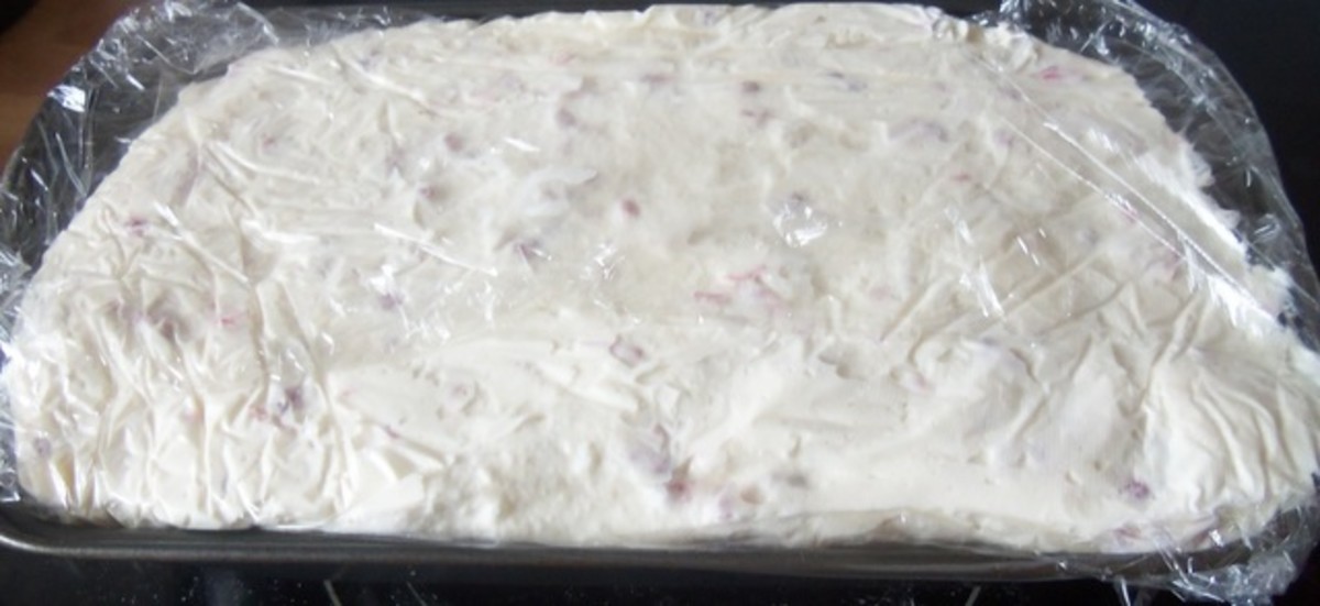 Transfer to your loaf pan lined with plastic wrap, cover over and put into the freezer for a minimum of 3 hours.
