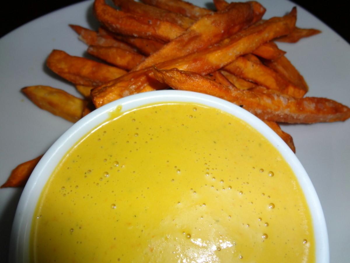 Yellow aji sauce and sweet potato fries