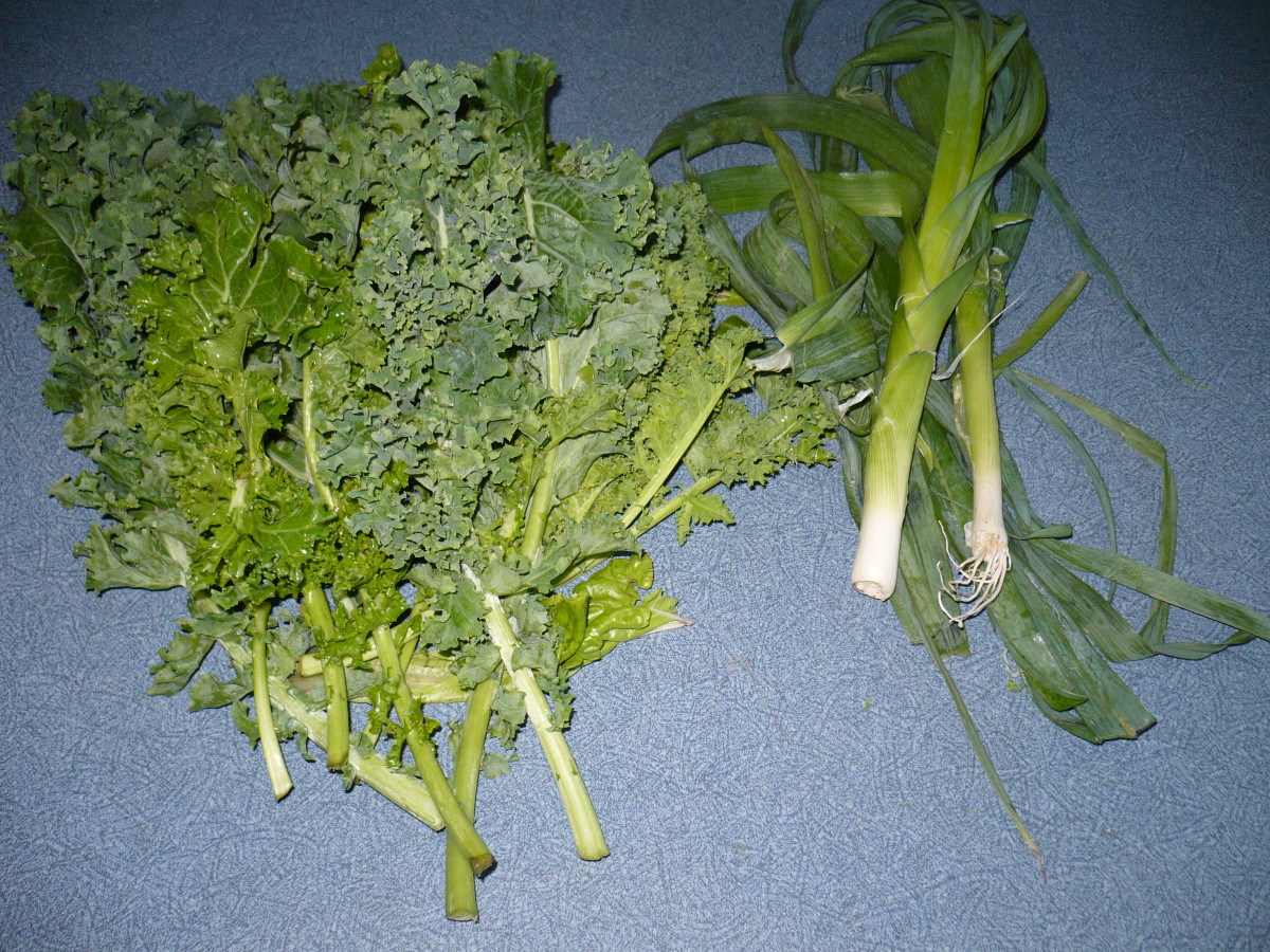 Wash the leeks and kale in a whole sink of water to allow the dirt to drop off into the sink. These vegetables tend to be really gritty.