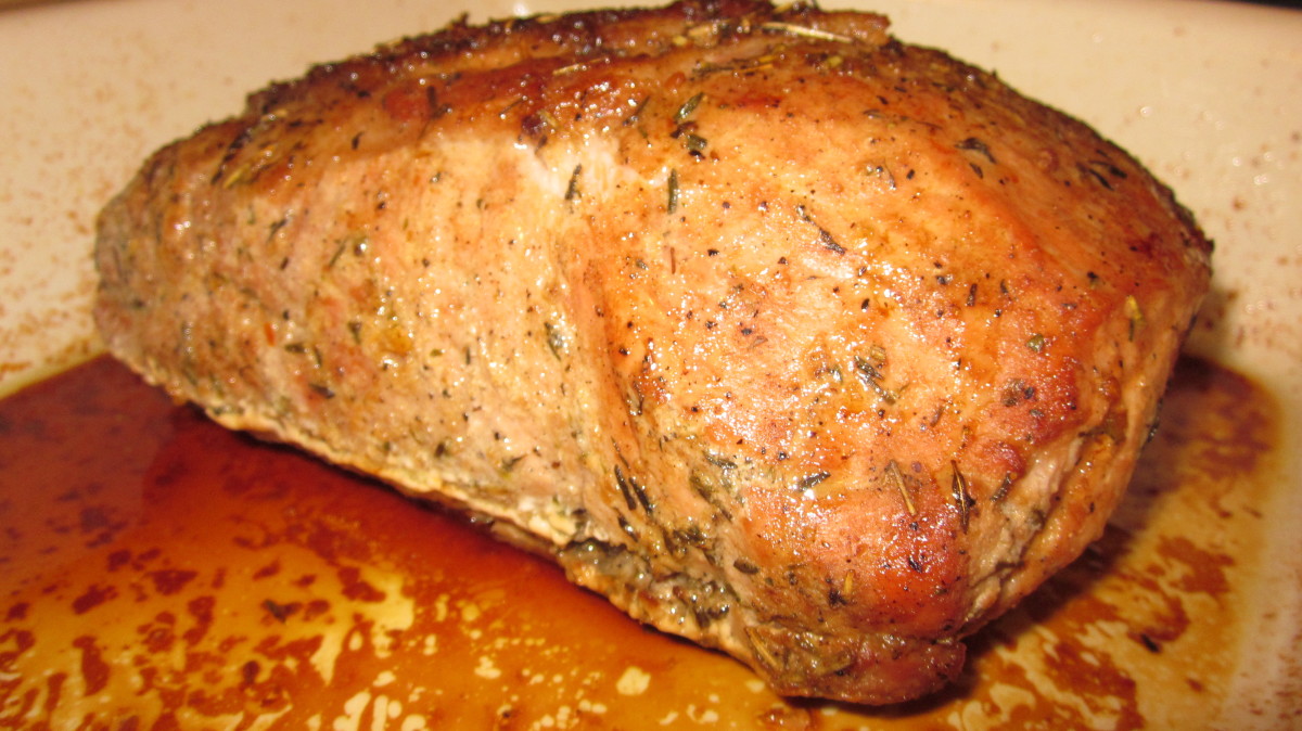 Roast pork loin with ginger soy is hot and juicy.