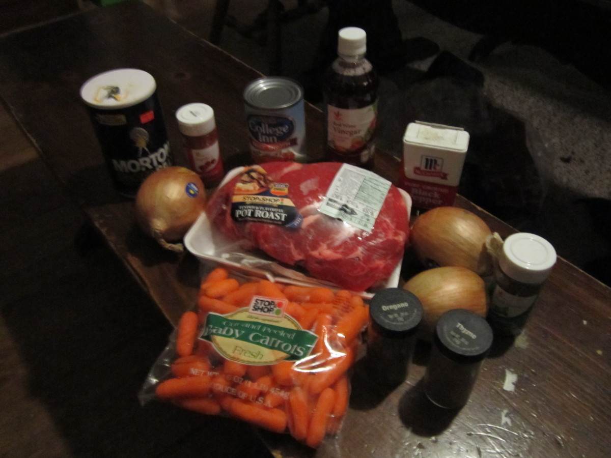 These are the raw ingredients for my American pot roast recipe. The ingredients were purchased fresh from the local super market. 