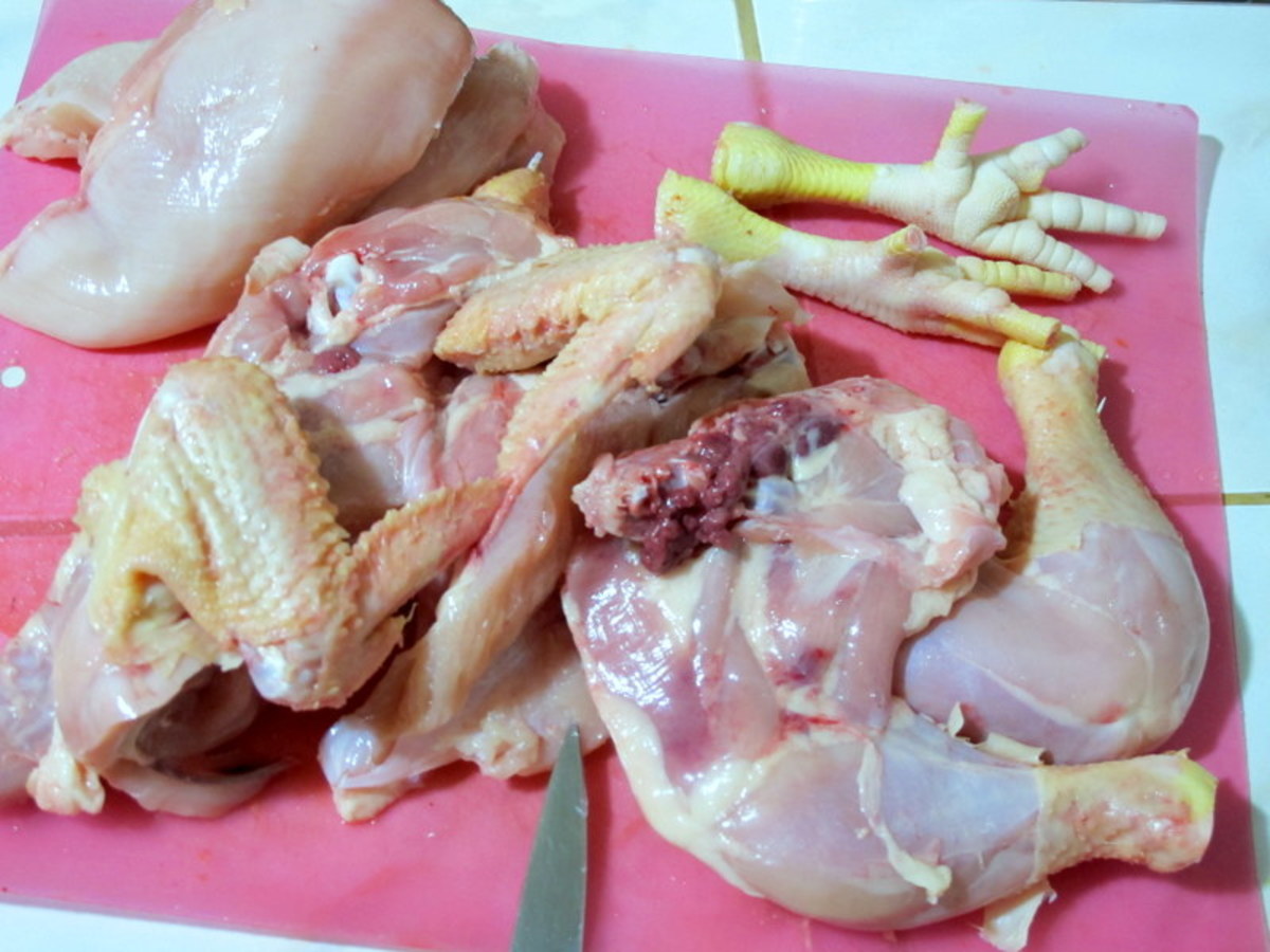 Place chicken pieces (except breast meat) into a stock pot with other ingredients