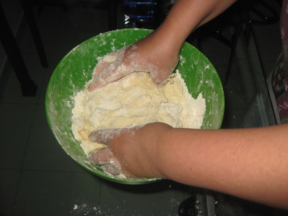 Mix flour, butter, salt, sugar, dries yeast and sour cream