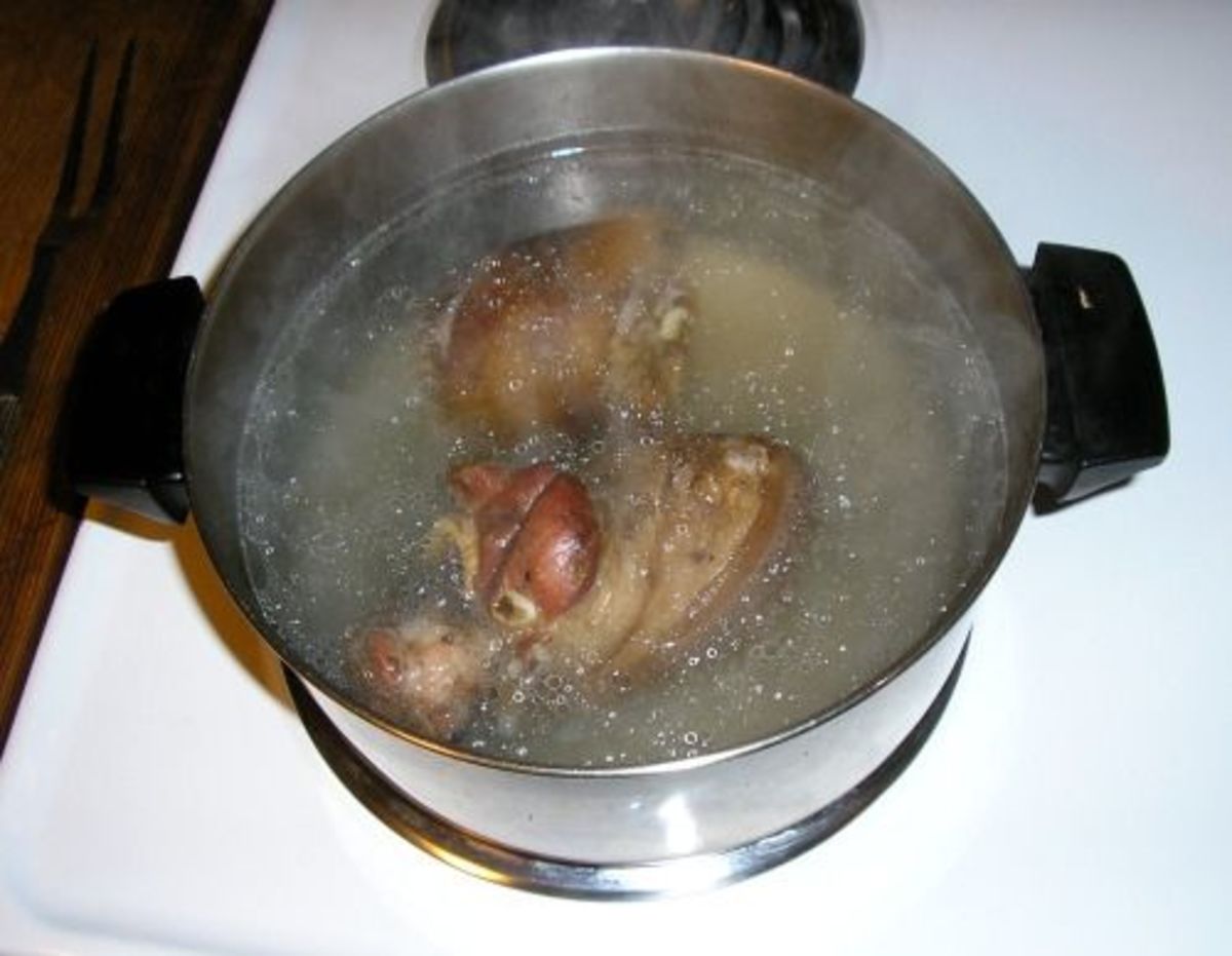 Boiling the ham hocks. 
