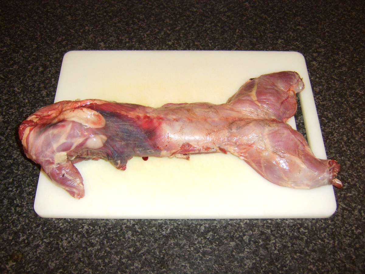 A cleaned rabbit ready to be prepared for cooking