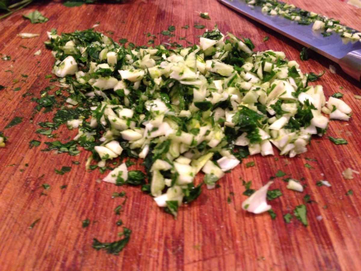 Chopped cilantro and garlic.