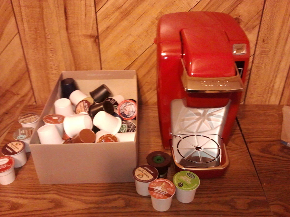 My new friend in my dining room! Yes, yes I was separating out my favorite k-cups so that I could enjoy them first!