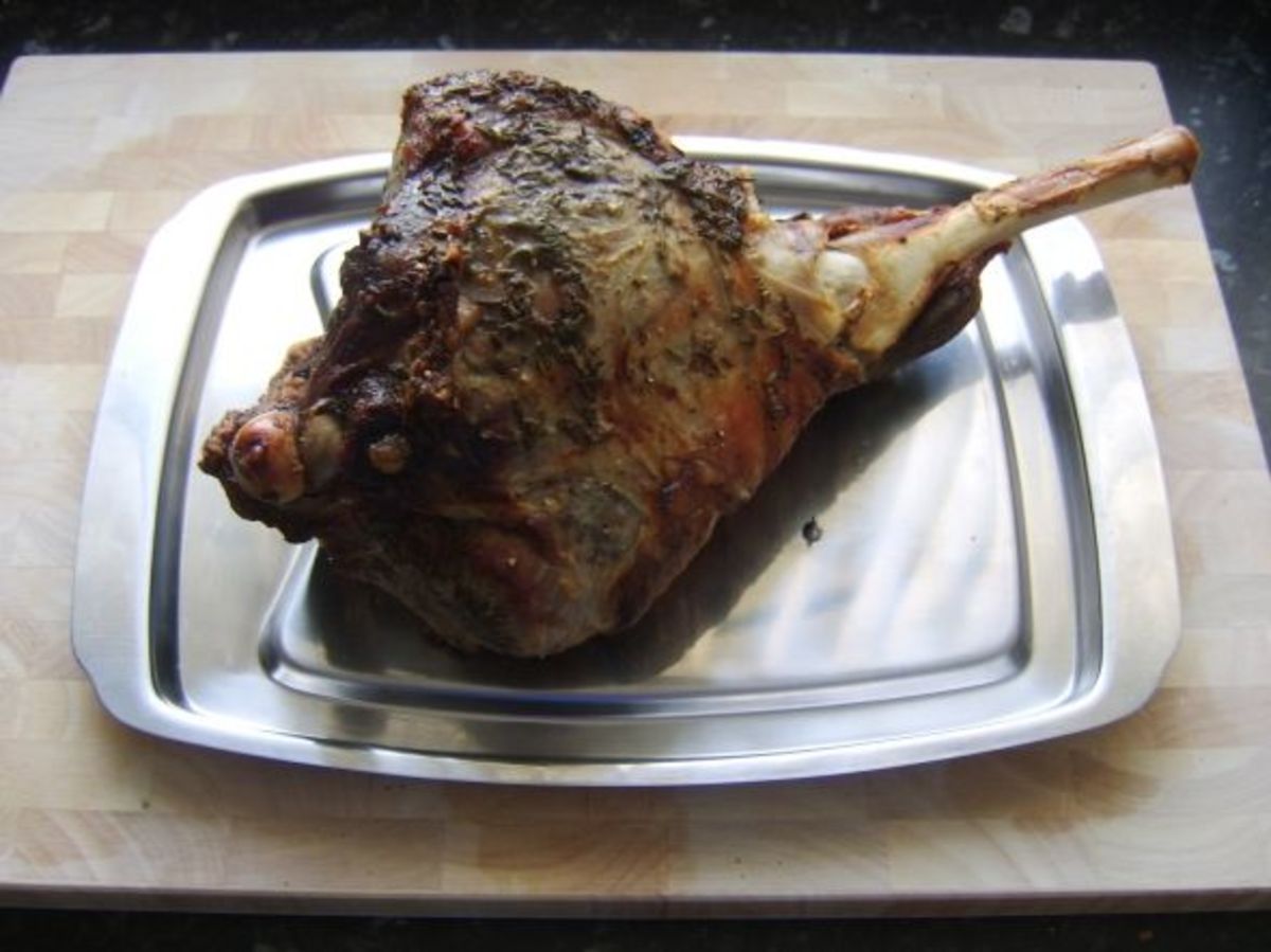 Rested leg of lamb is ready to be carved