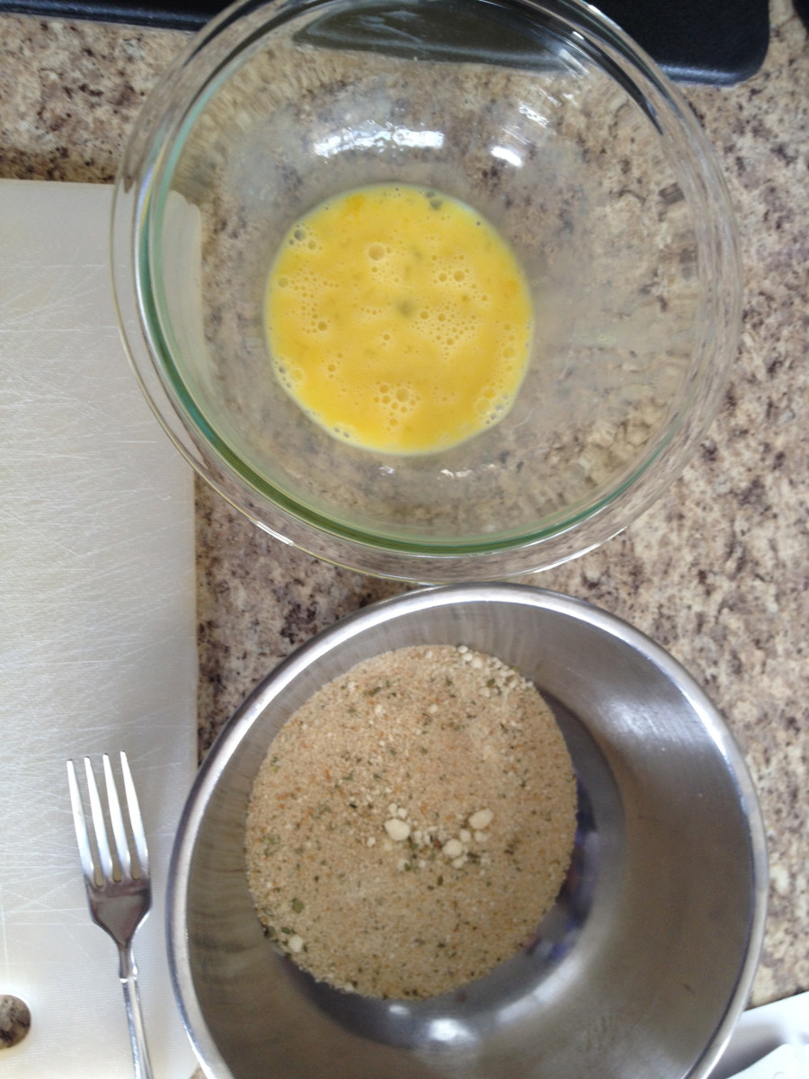 Egg Mixture And Bread Crumb Mix For Breading The Chicken