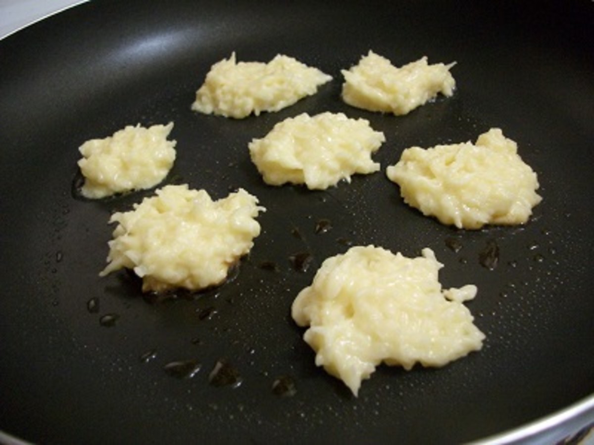 Frying macaroons on a skillet.
