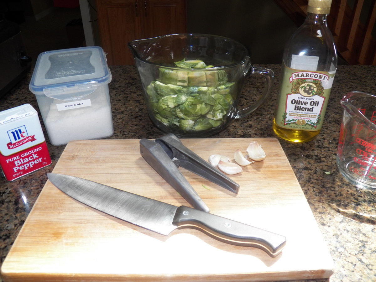 Ingredients for Brussels sprouts recipe.