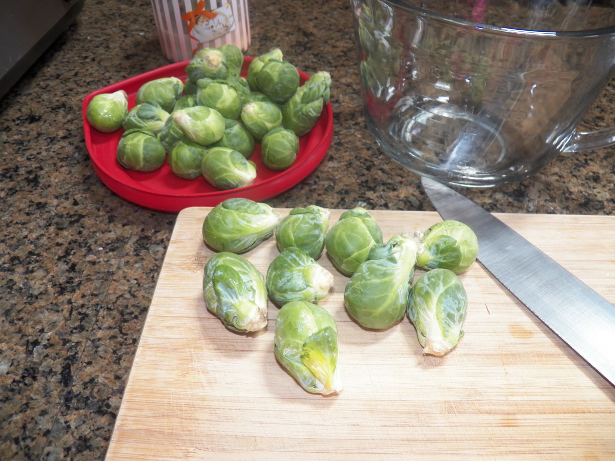 Get Brussels sprouts ready to cut.