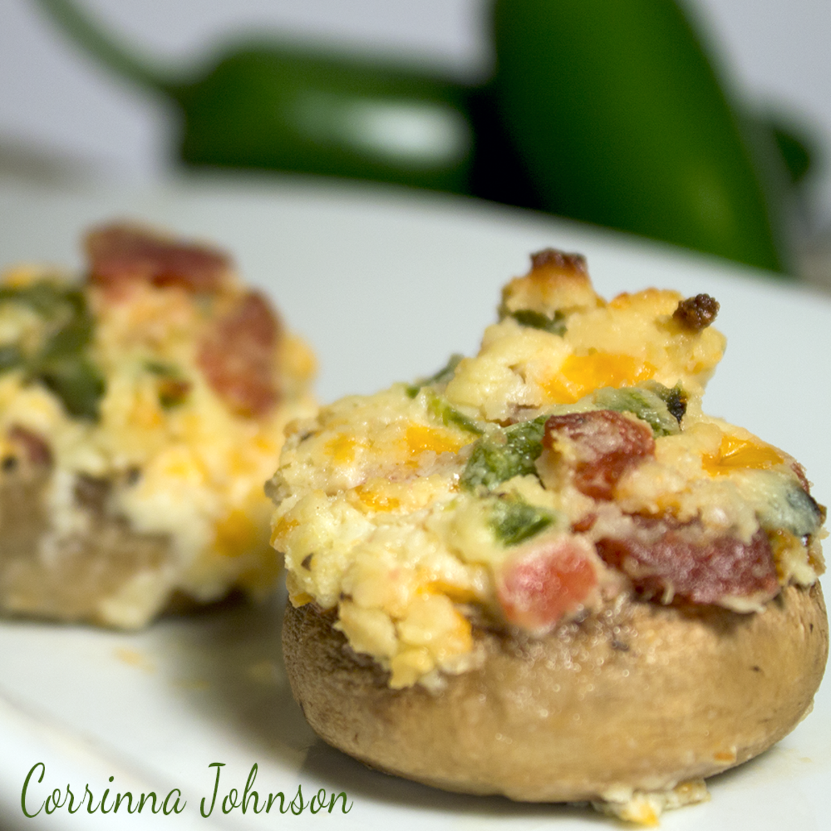 Three cheese jalapeno popper stuffed mushrooms with roasted garlic and bacon