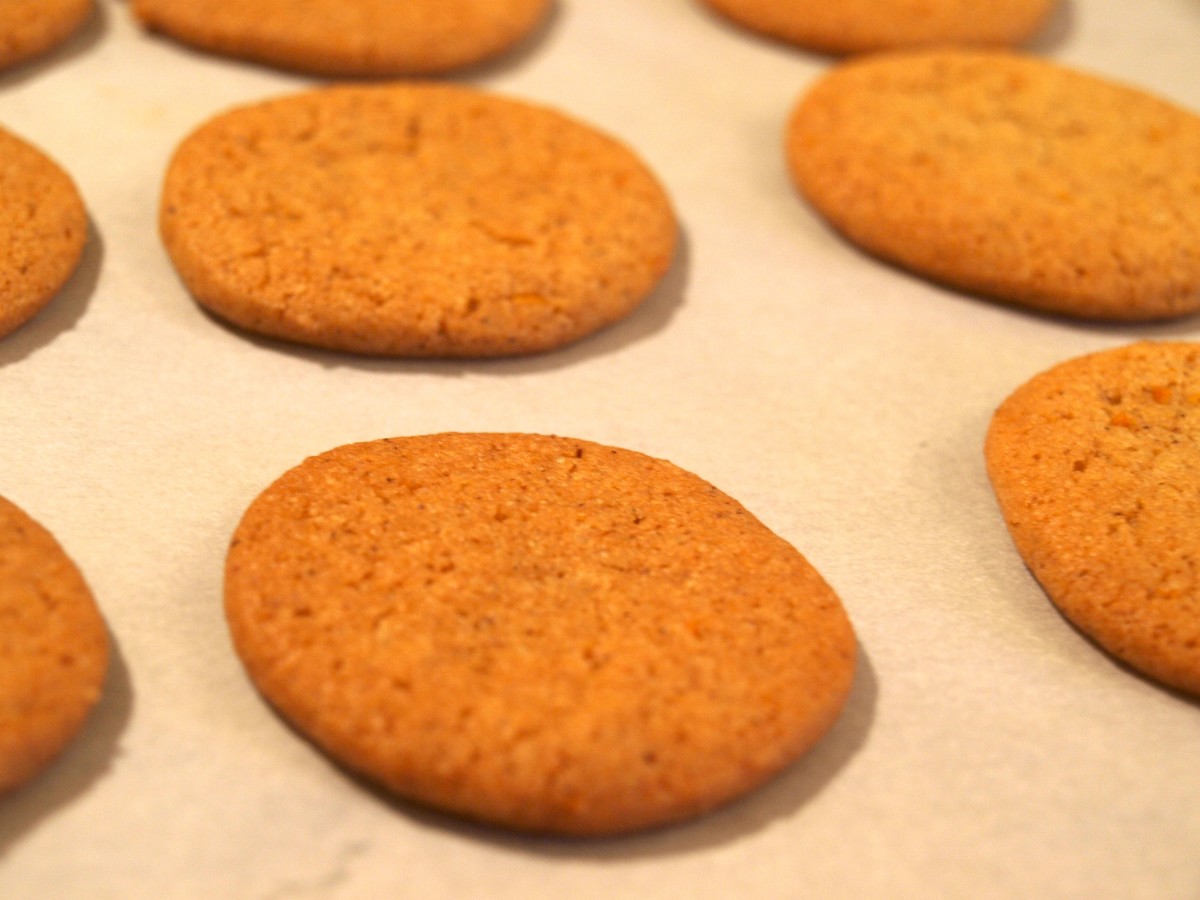 These orange-spice tea cookies are fresh from the oven.  For that perfect crisp texture, make sure to let them cool before you try them.