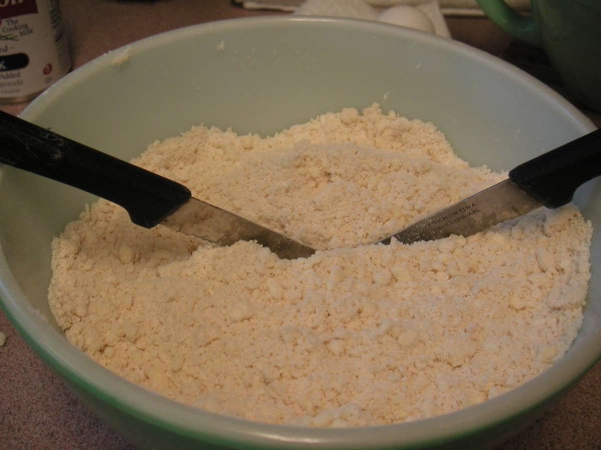 Blend in the butter until the mixture looks like corn meal.