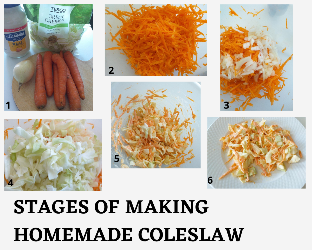 Stages of making homemade coleslaw