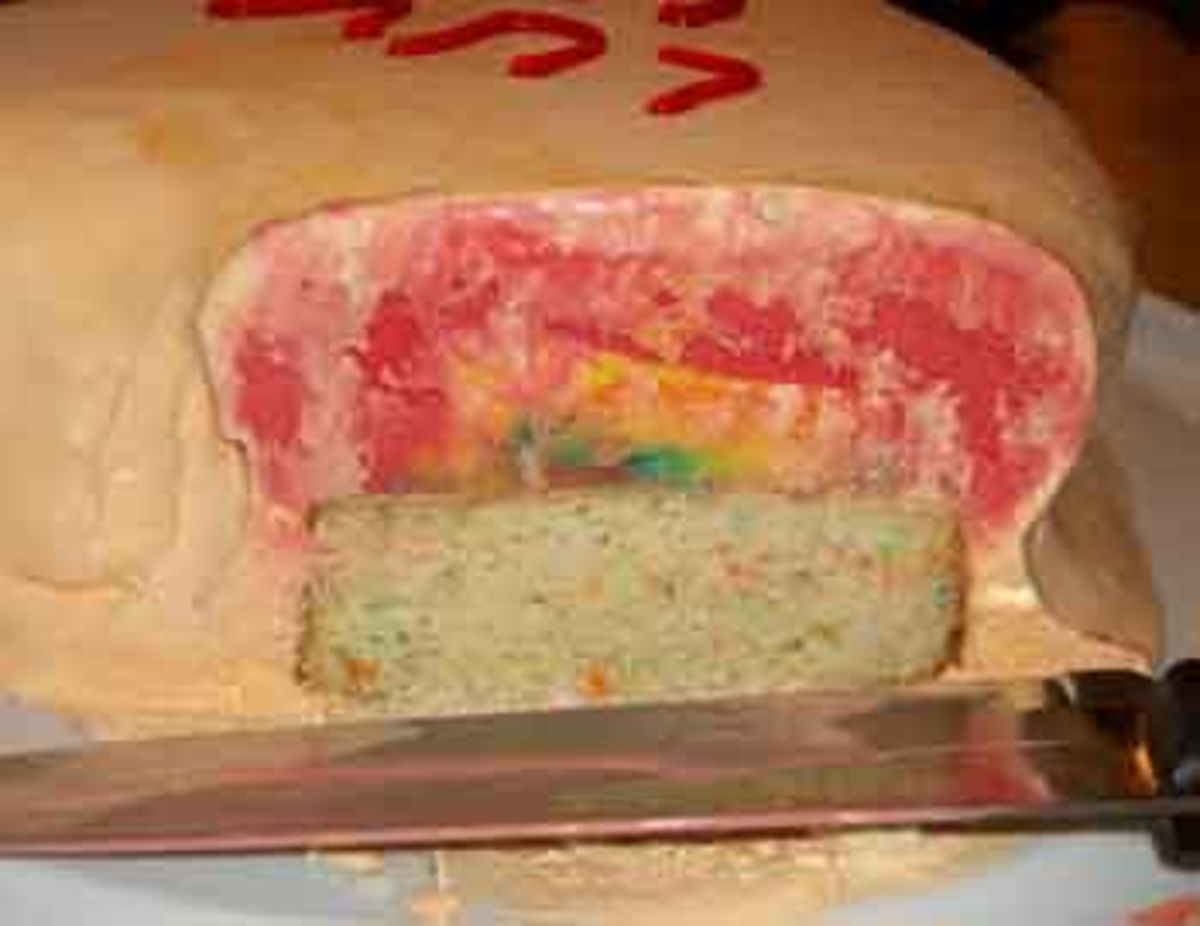 Cross-section of heart-shaped ice cream cake
