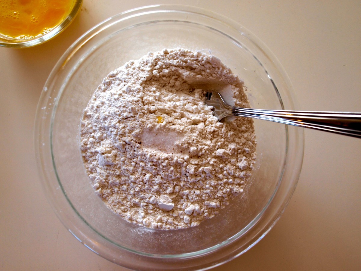 Prepare the batter: Using a fork, blend the flour, salt, and nutmeg.