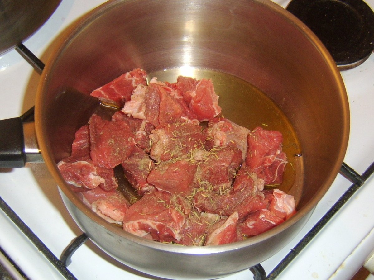 Shin of beef is seasoned and browned in a little oil