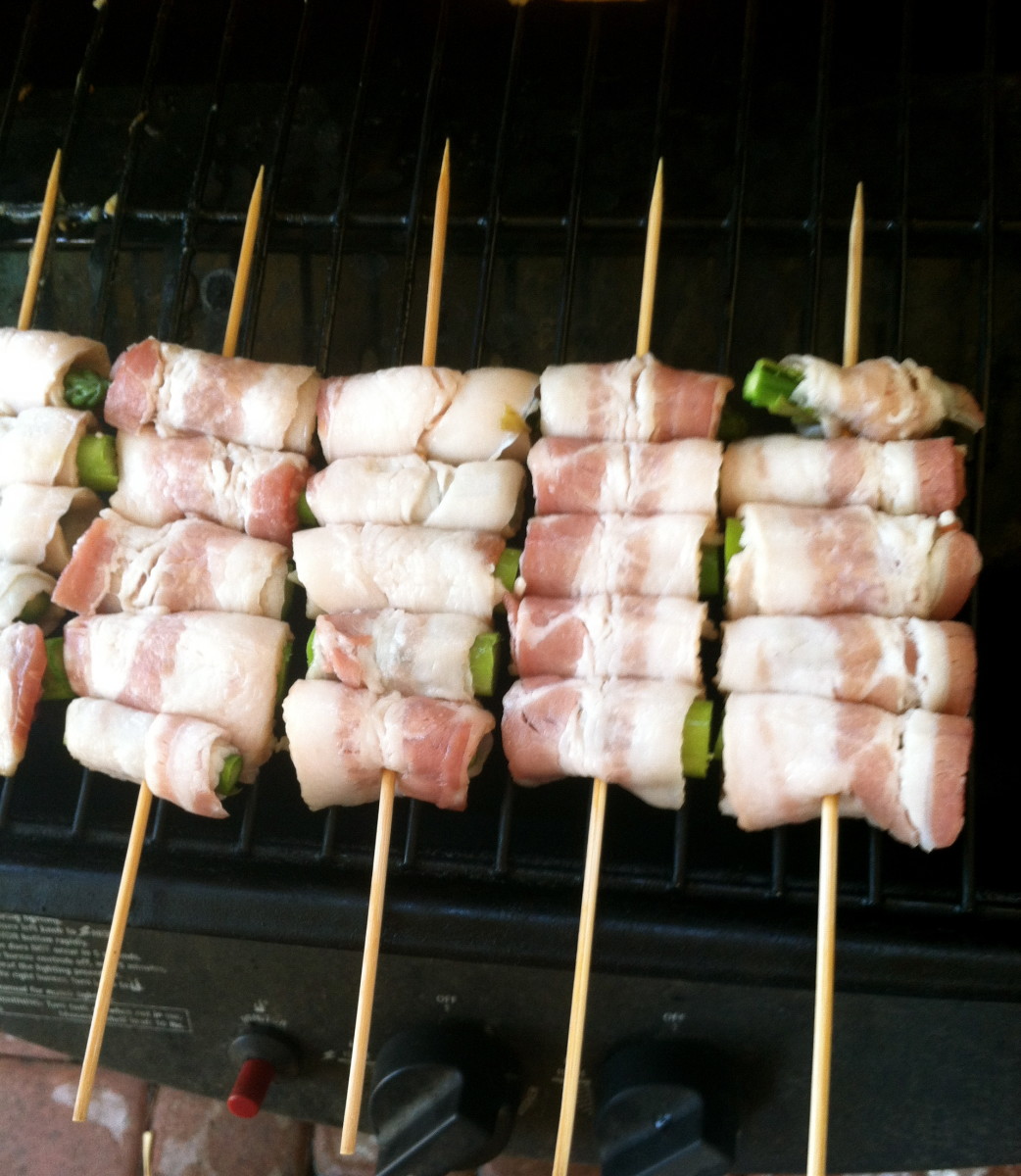 Here are the skewers on the BBQ.