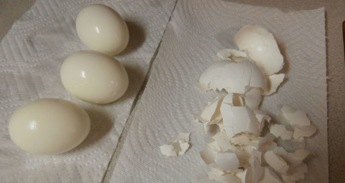 I always peel my eggs over a paper towel to make cleaning up the shells easy.