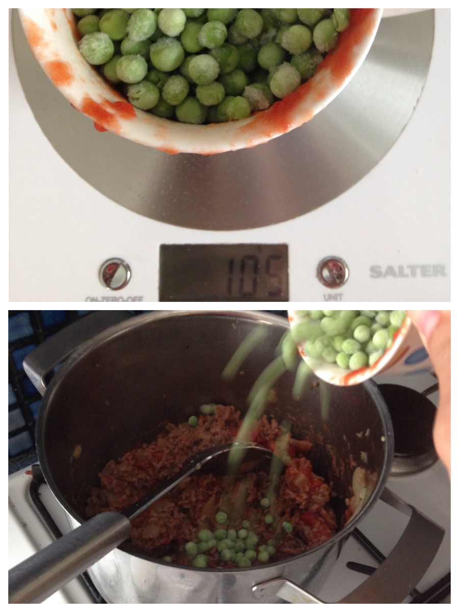 Weighing and Adding the Peas
