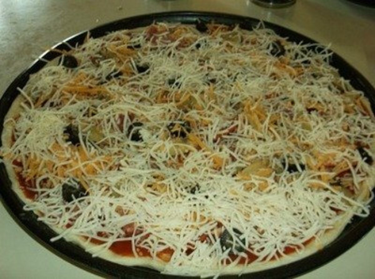 Also black olives and shredded cheese.