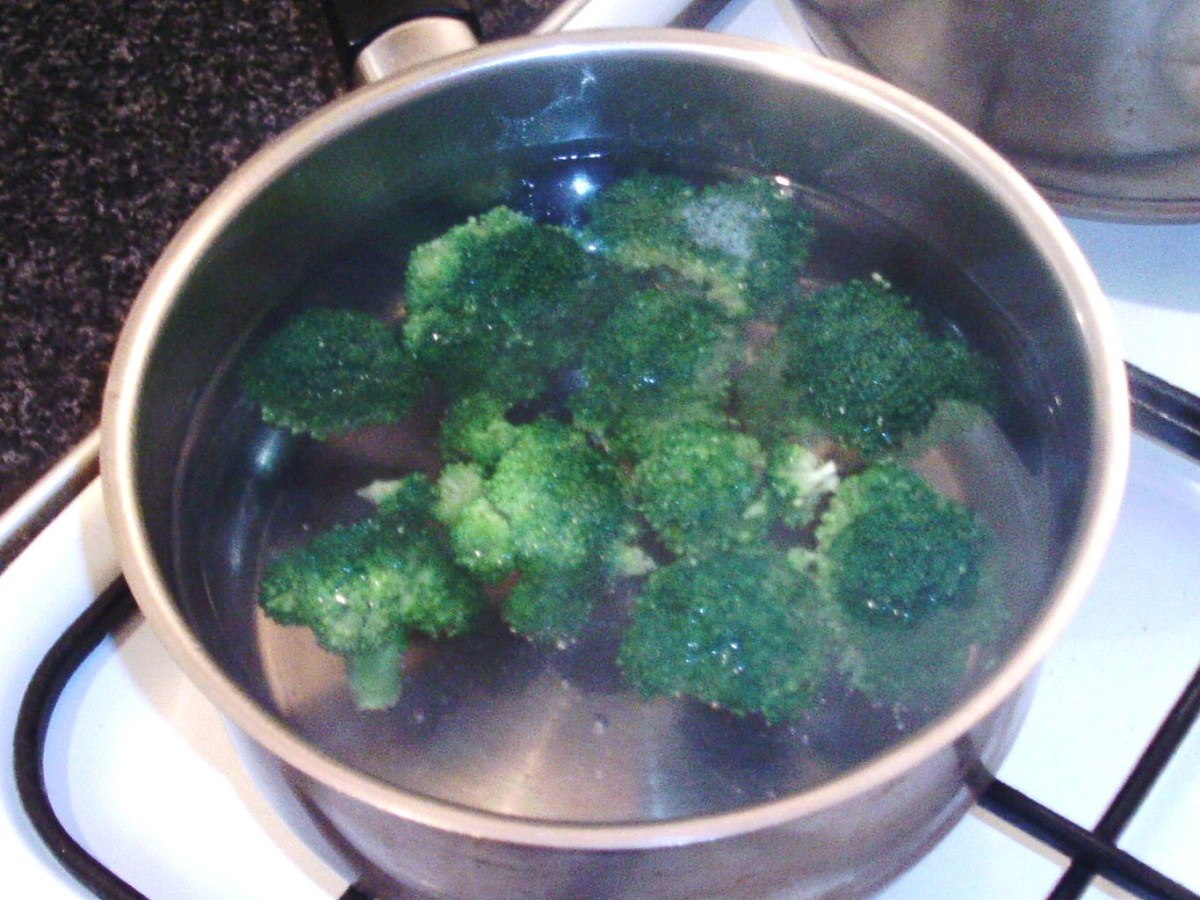 Simmering broccoli florets in salted water