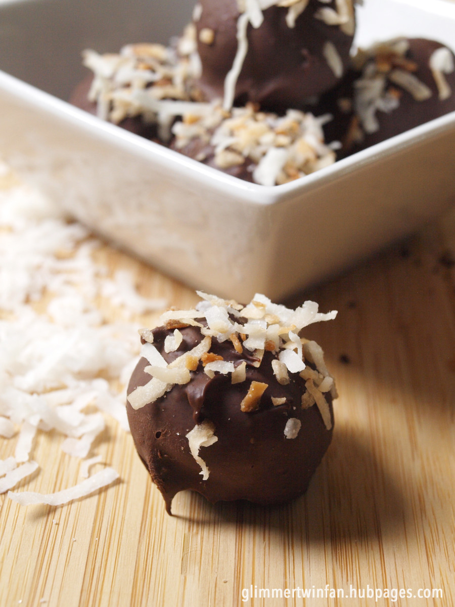 Toasted coconut mocha truffle recipe made with brownie mix and a few other ingredients.