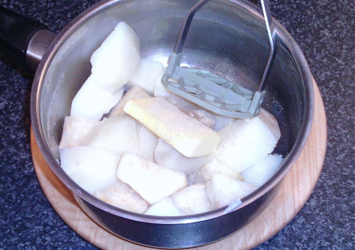 Potato and celeriac ready for mashing.