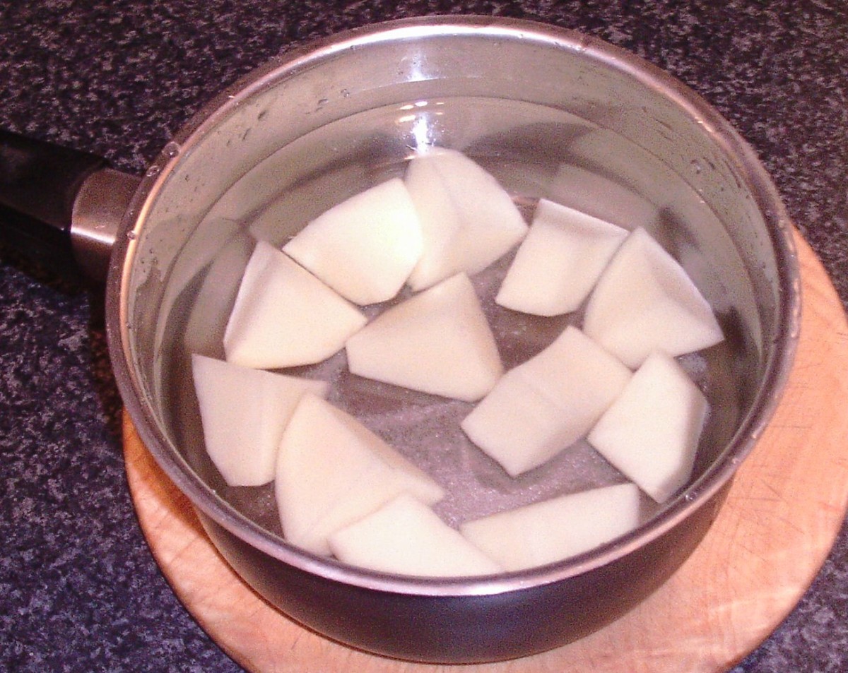 Chopped potato ready for boiling.