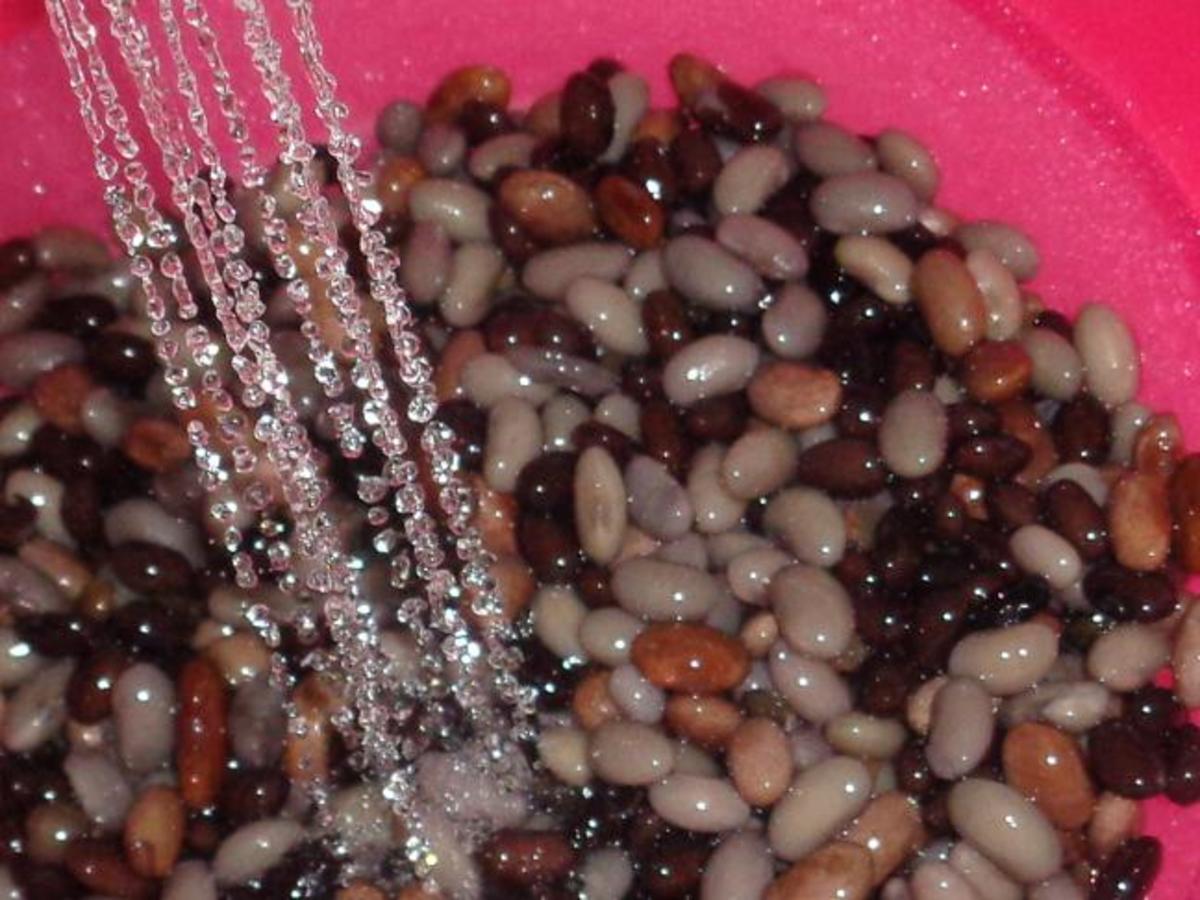 Rinsing beans under running water