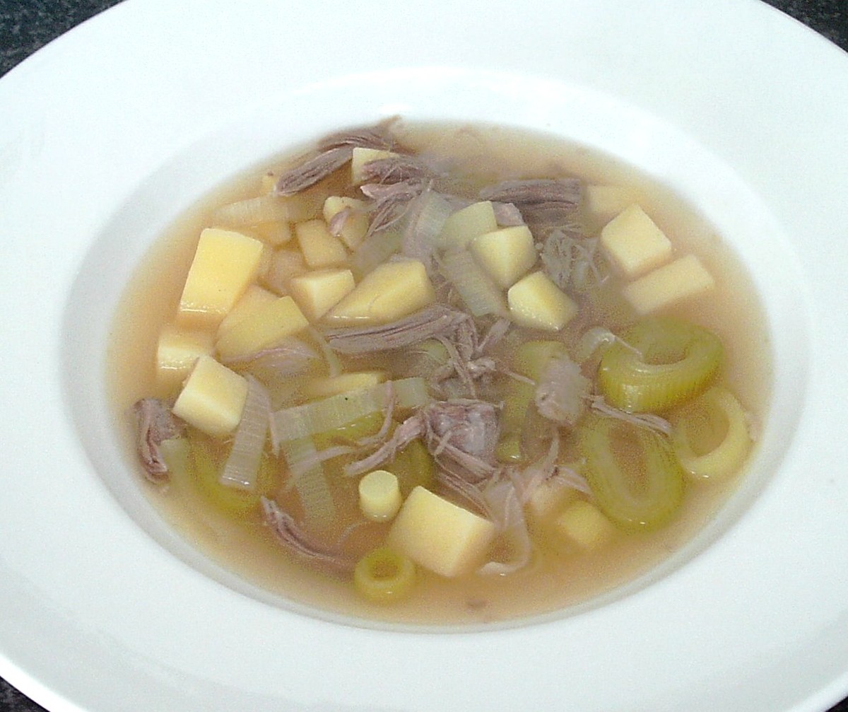 Lamb breast, potato and leek soup