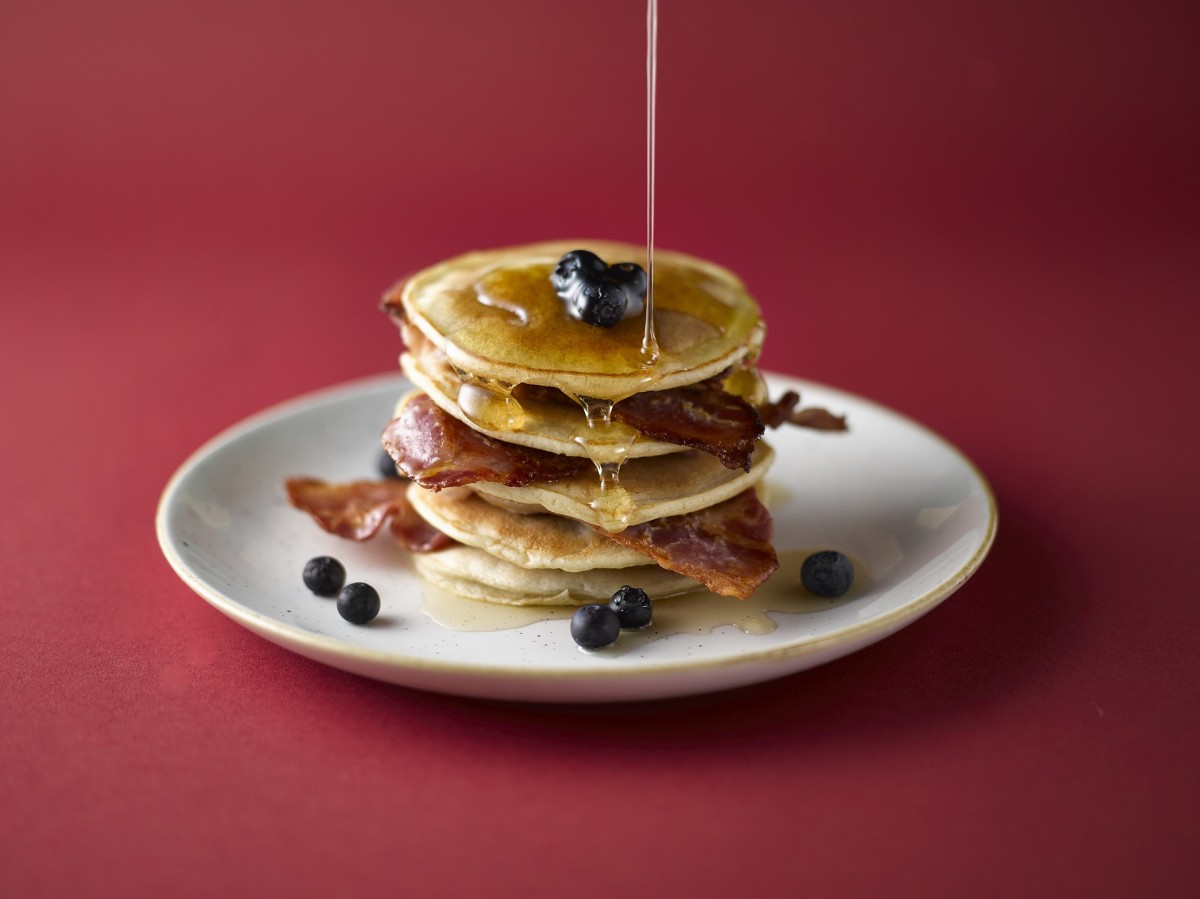 A tempting stack of pancakes.