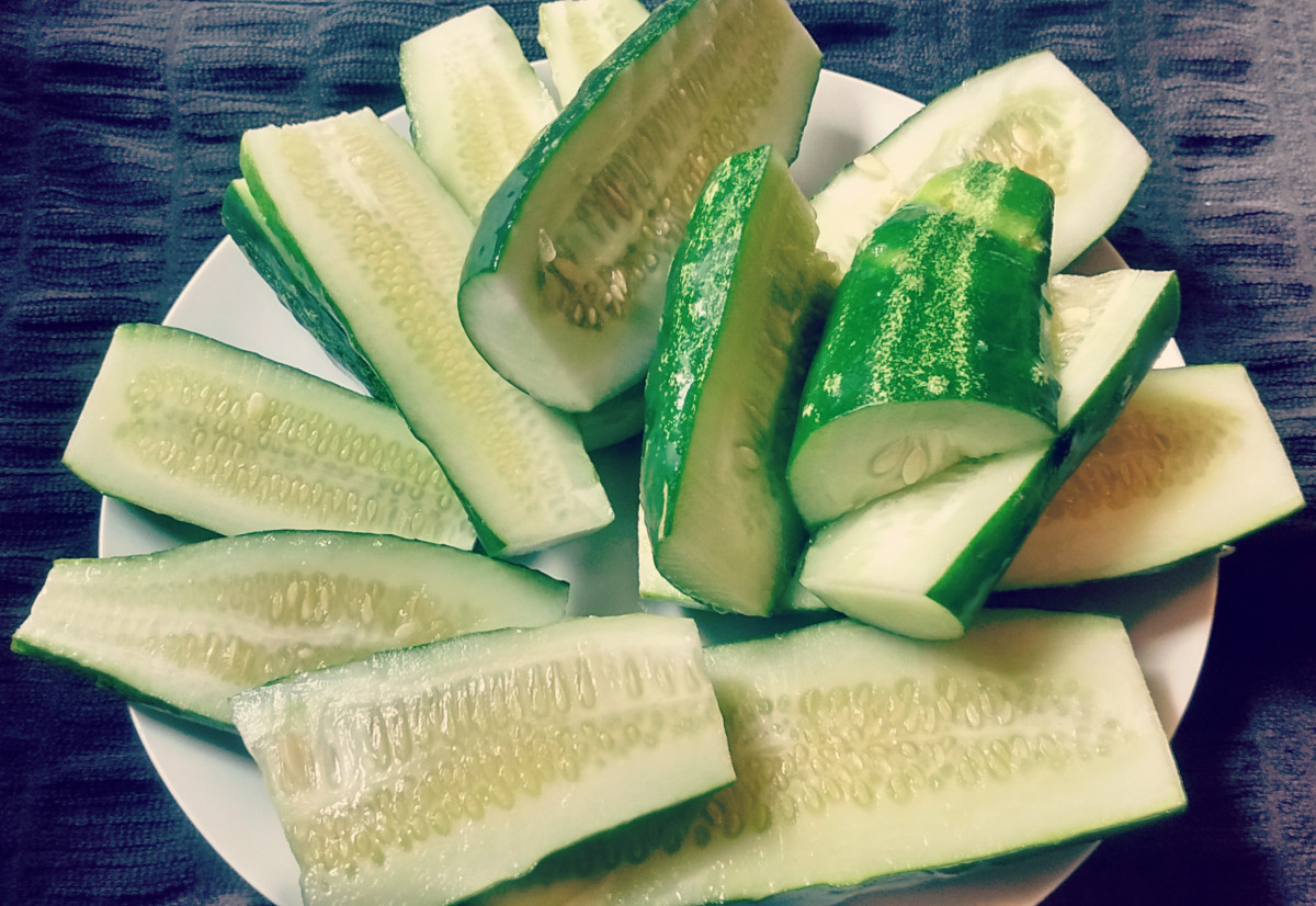 Halved cucumbers