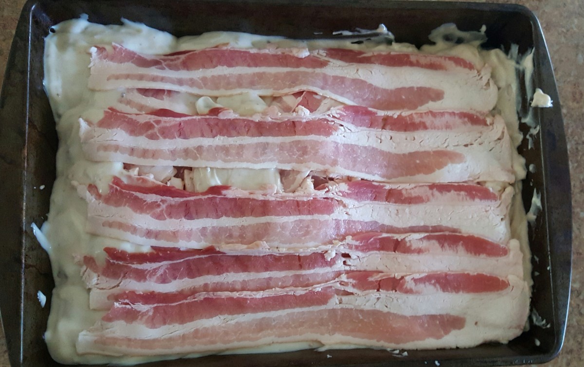 Bacon placed on top.