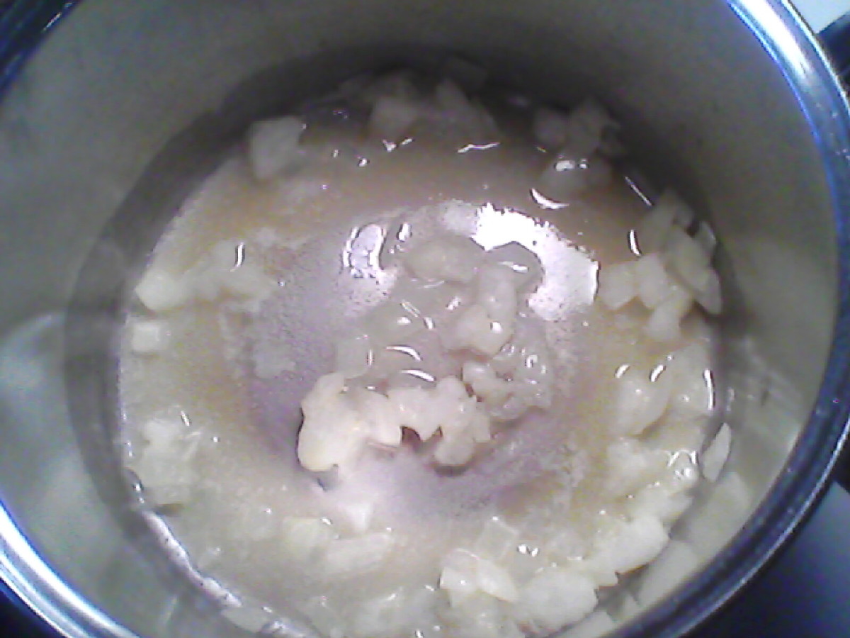 Sauteing onion in melted butter