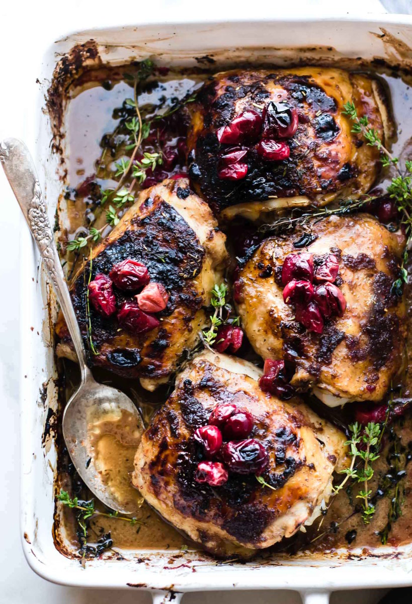 One Pan Cranberry Balsamic Roasted Chicken