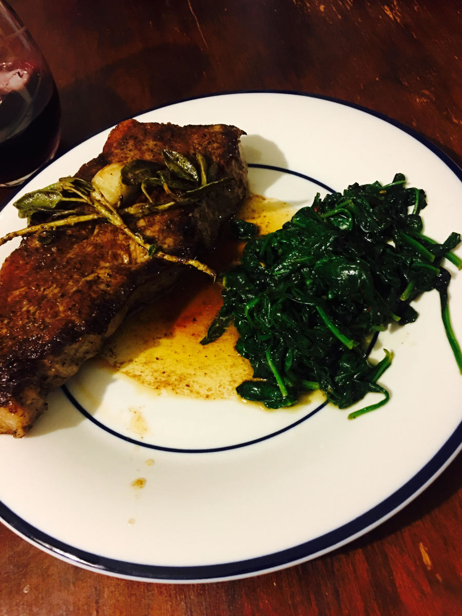 PanSeared Steak With Herb Butter and Wilted Red Pepper Spinach