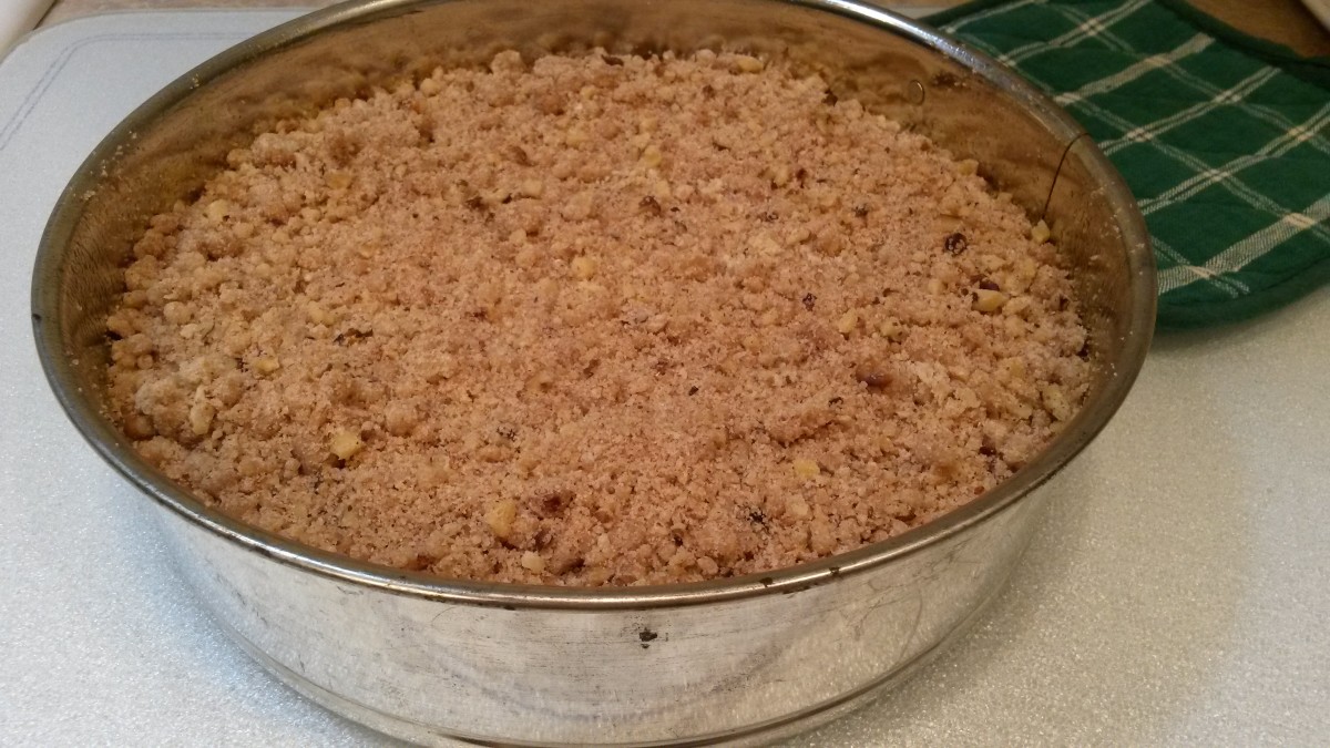 Note the streusel topping lays on the top and does not get mixed into the batter.