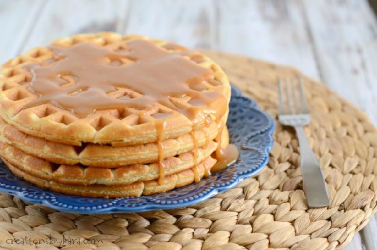 Peanut butter waffles with peanut butter syrup