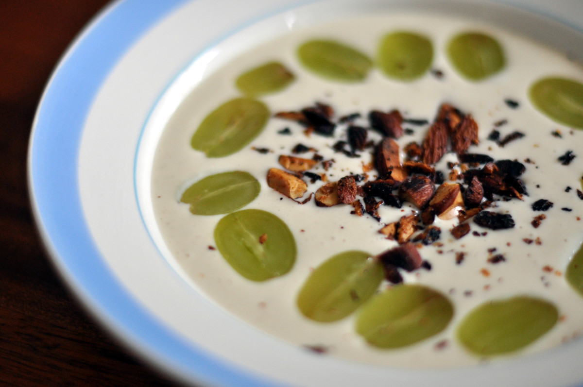 Ajoblanco soup with grapes and toasted almonds
