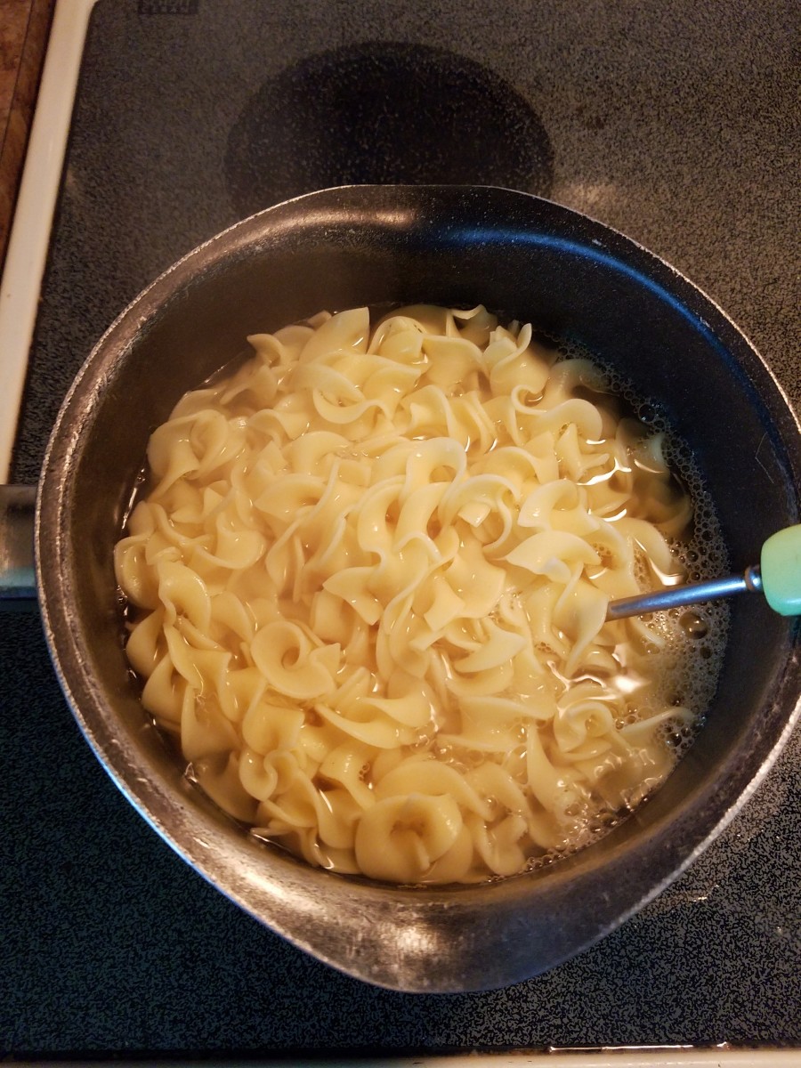 Boiling noodles.