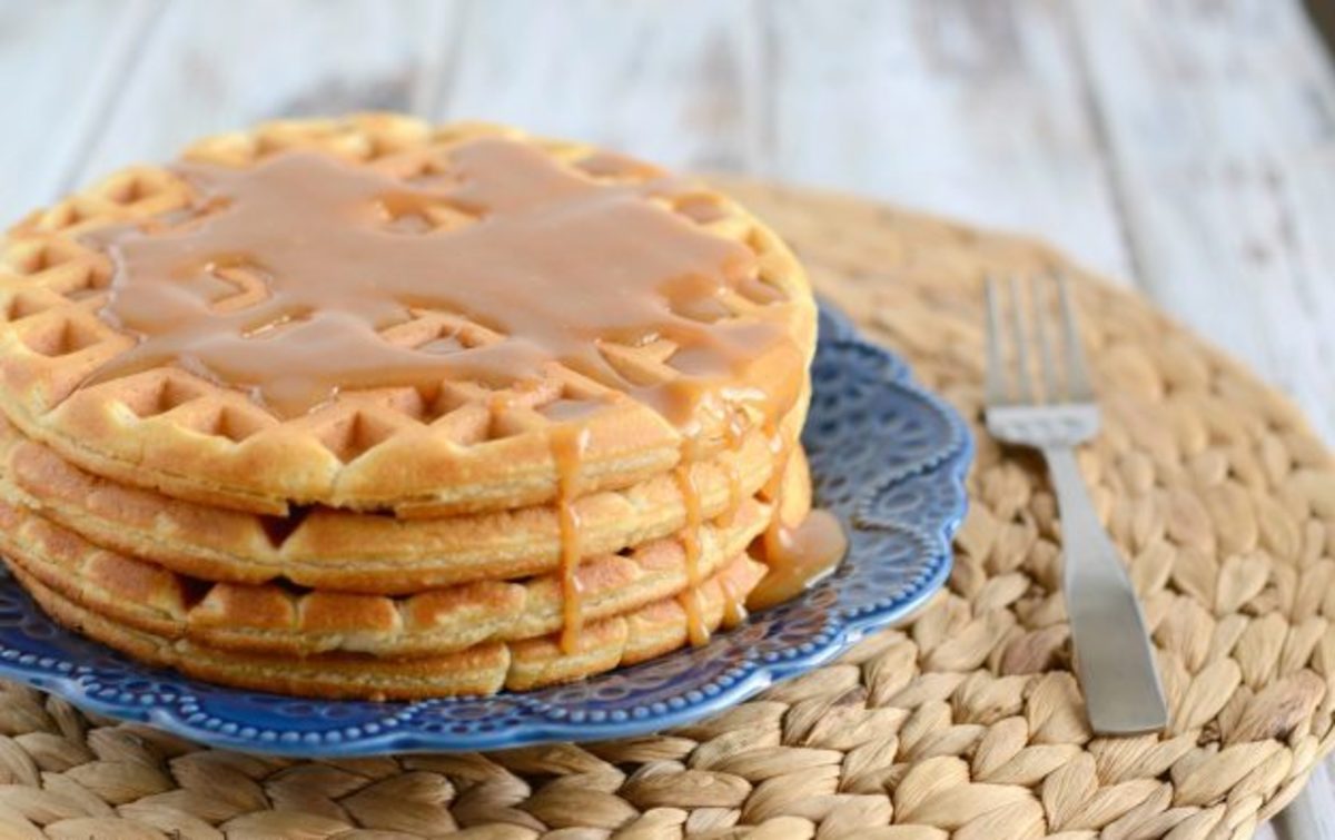 Peanut Butter Waffles with Peanut Butter Syrup