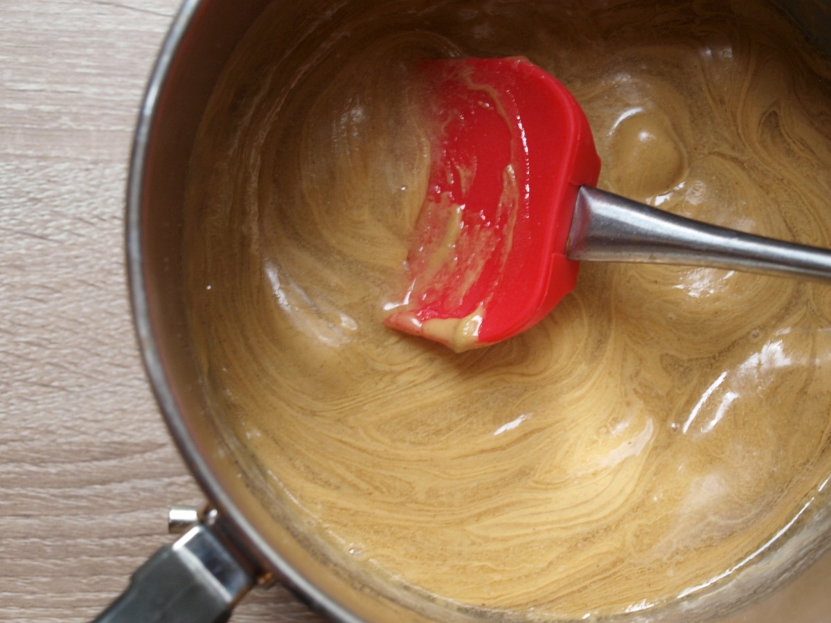 Mixing in peanut butter.