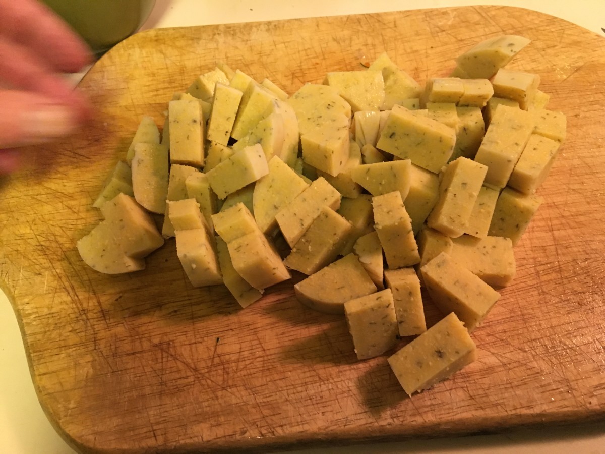 Cut Polenta in bite sized pieces