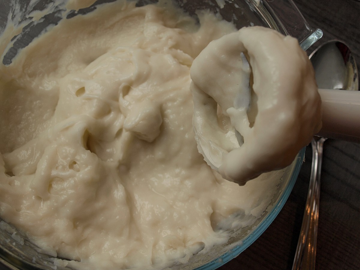 Potatoes mashed with an immersion blender.